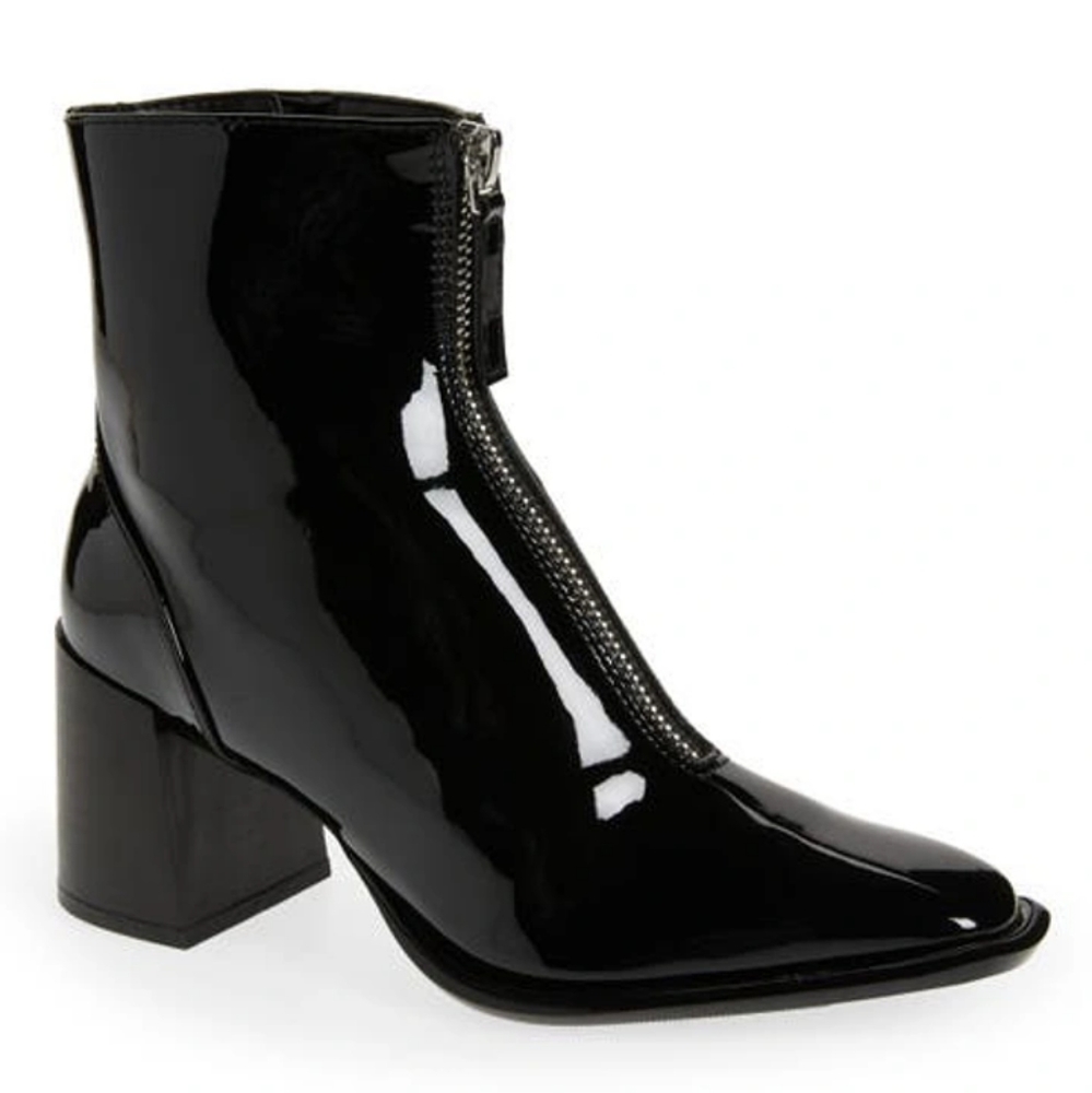Nordstrom Open Edit Chloe Zip Boots Black Vegan Patent Leather Chunky Square Toe